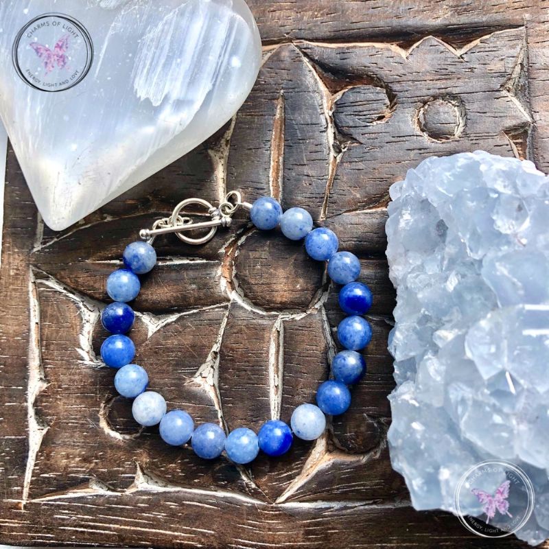 Blue Aventurine Healing Bracelet with Silver Toggle Clasp